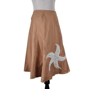 Trina Turk Beaded Starfish Skirt Size 2 Brown A  Line Midi Business Casual